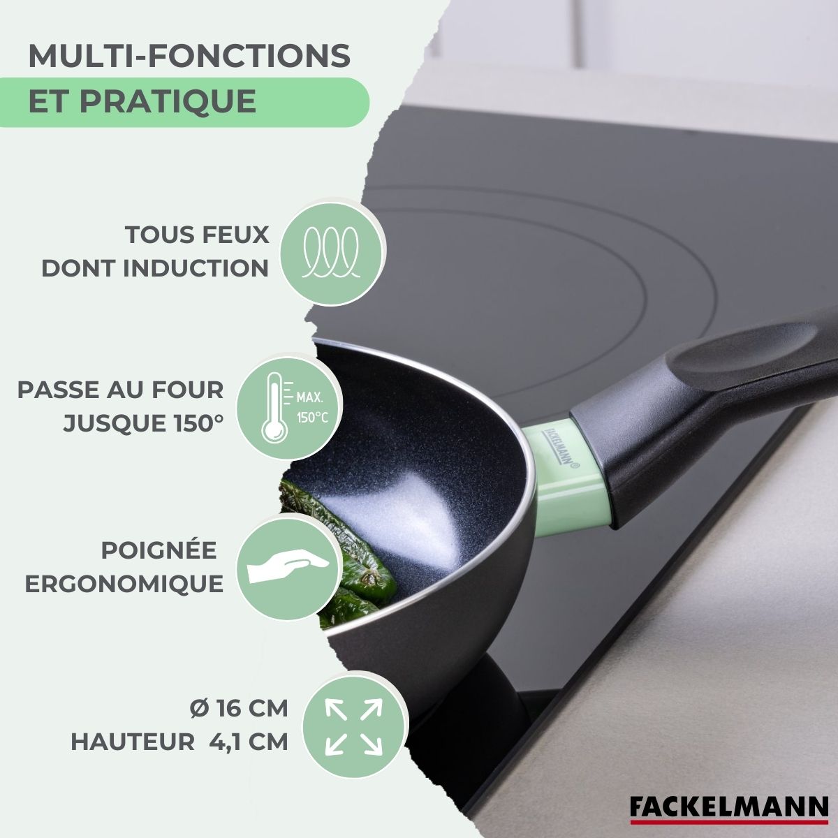 Set poêle antiadhésive céramique 16 cm et 6 ustensiles  Brandao Fackelmann - Mathon - 2