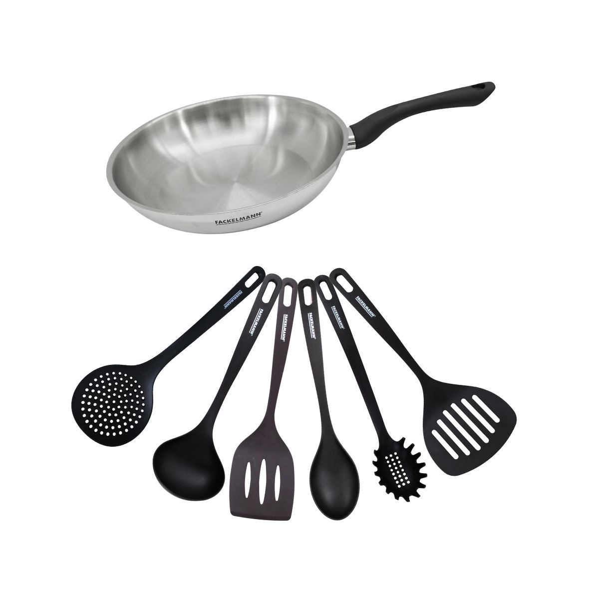 Set poêle 28 cm en inox et 6 ustensiles  Geneva Fackelmann - Mathon - 1