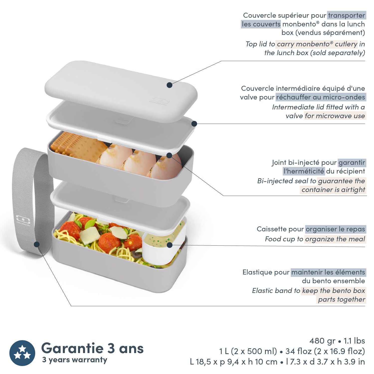 Lunch box 2 compartiments Original 1L Made in France bleu Natural / vert Natural Monbento - Mathon - 5