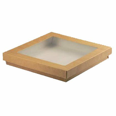25Pcs - Boite "Kray" carrée carton brun avec couvercle à fenêtre  225x225x80mm 3500ml FirstPack - Mathon - 2
