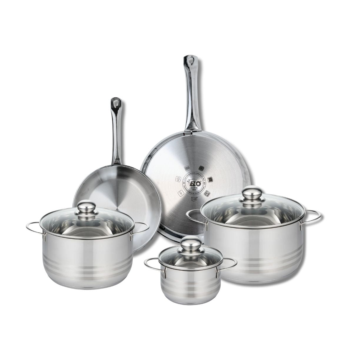 Ensemble de 2 Poêles de cuisson 24 et 28 cm et 3 faitouts 14, 20 et 24 cm  Profi Brillant Elo - Mathon - 1