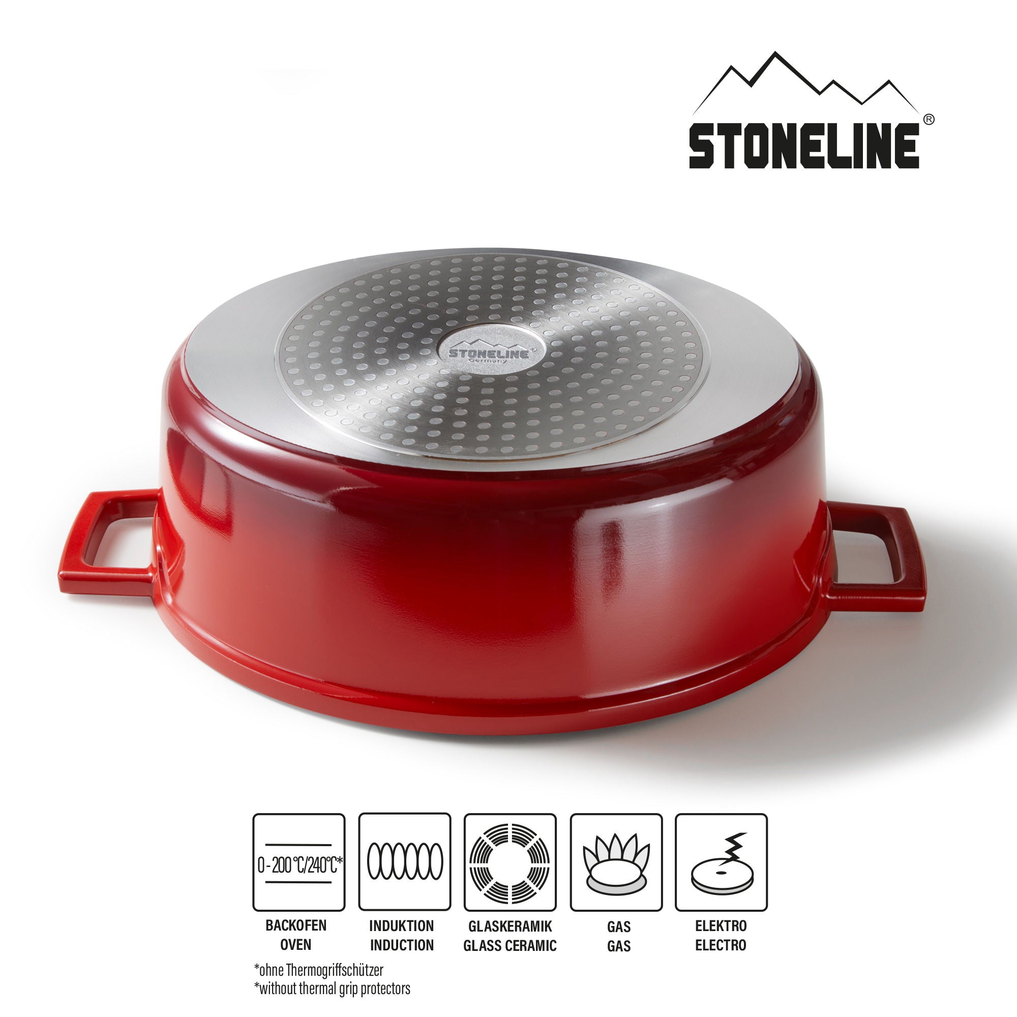 Cocotte Gourmet 32 x 25 cm, avec couvercle en fonte d’aluminium, rouge cerise Stoneline - Mathon - 2