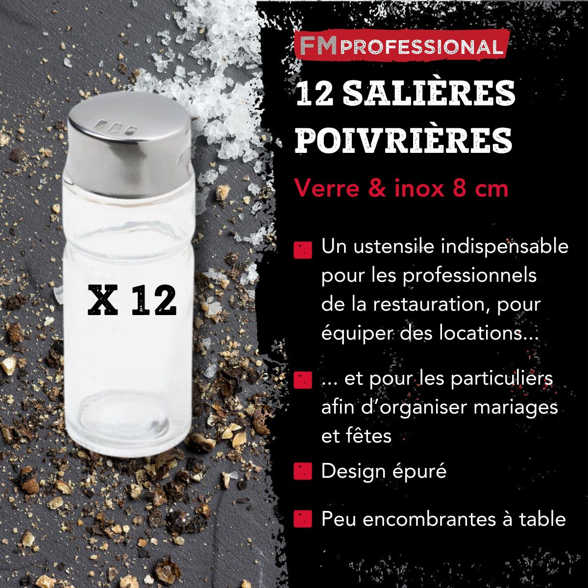 Lot de 12 salières/poivrières FM Professional - Mathon - 3