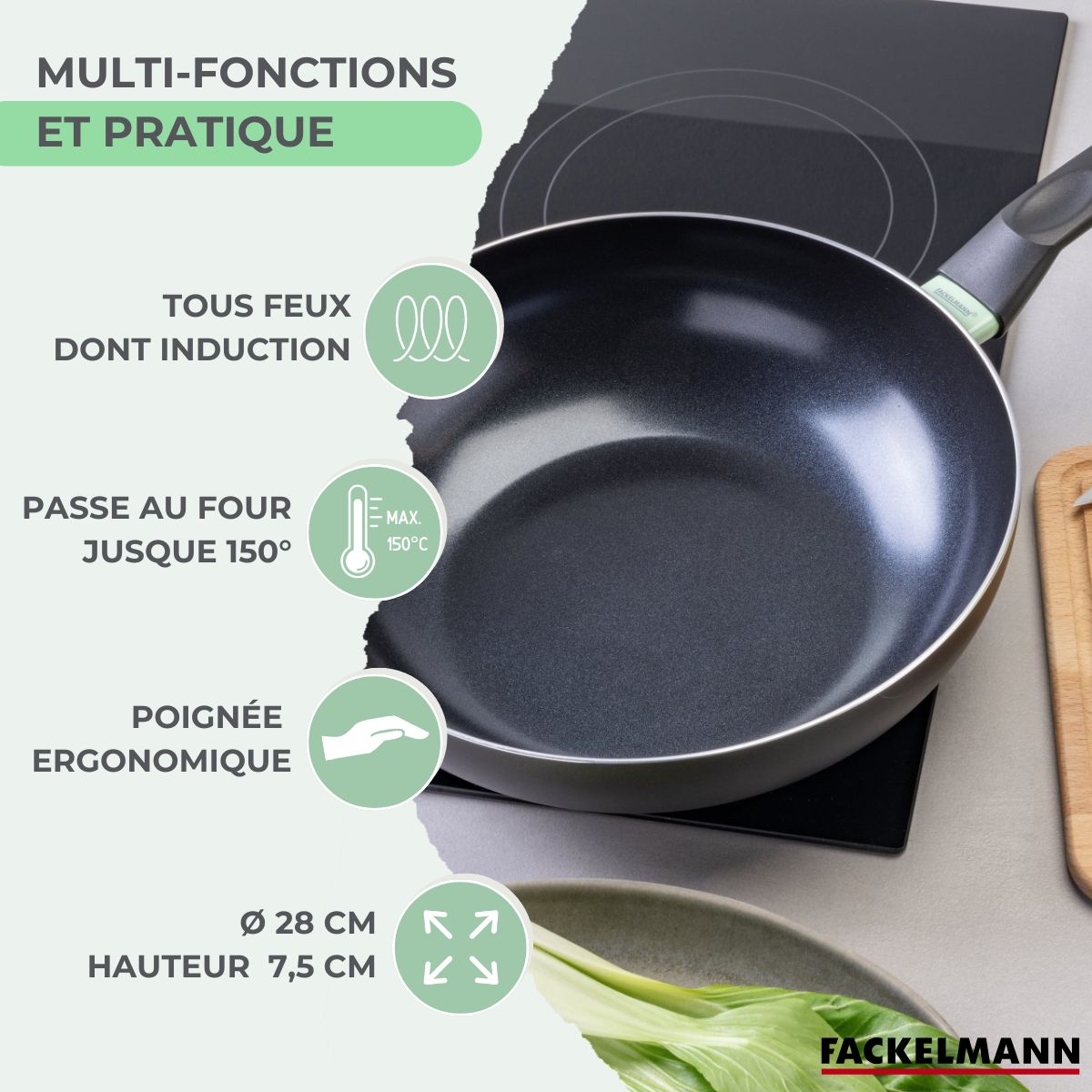 Wok 28 cm aluminium revêtement céramique antiadhésif sans PFAS  Brandao Fackelmann - Mathon - 3