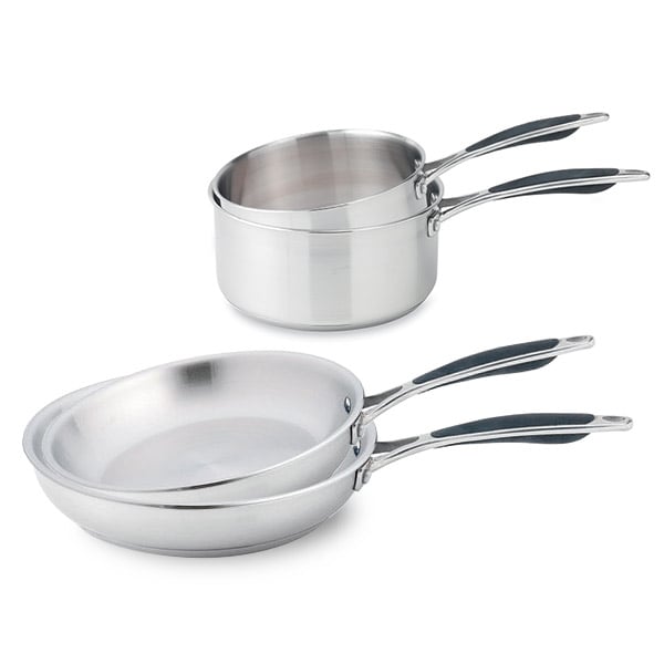 Lot 2 casseroles 16 et 20 cm et 2 poêles 24 et 28 cm tout inox Excell