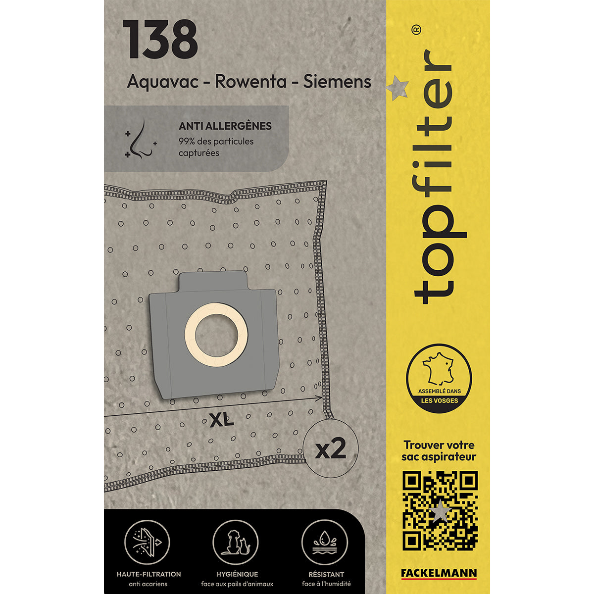 Lot de 2 sacs aspirateur pour Rowenta industriel TopFilter Premium TopFilter - Mathon - 1