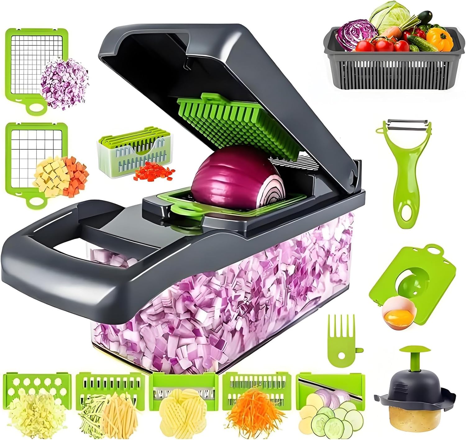 Hachoir Légumes 16 en 1 avec Lames Inox et Accessoires Vendos85 - Mathon