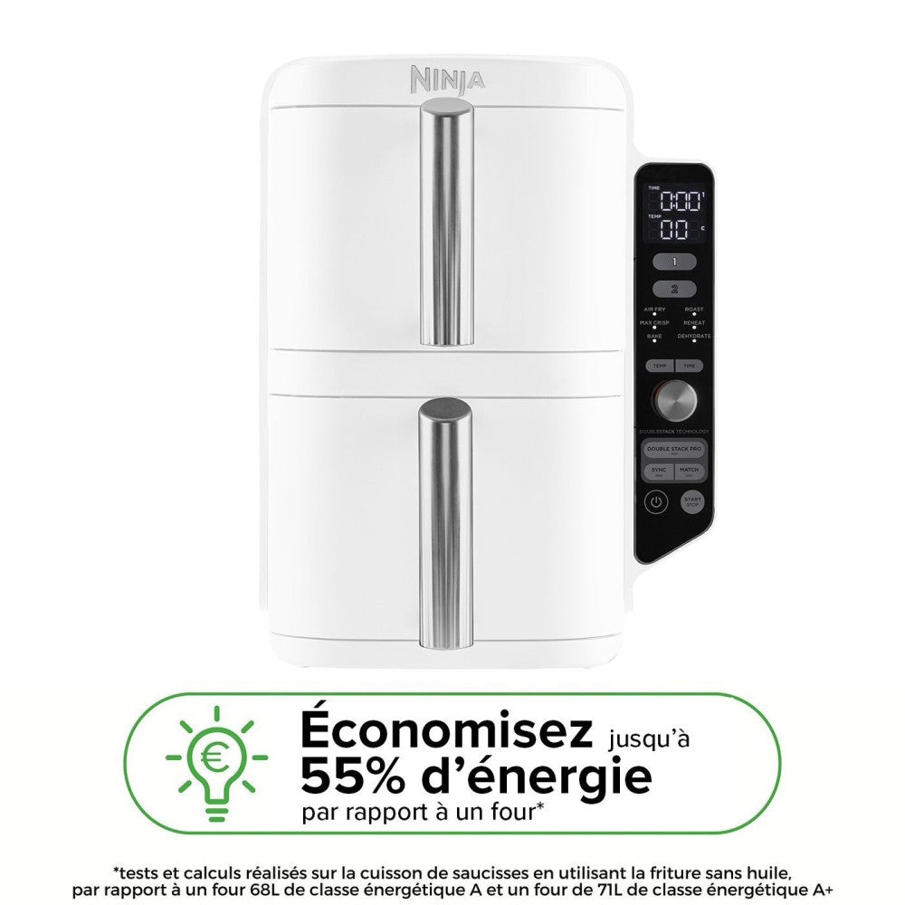 Friteuse Sans Huile Ninja - Double Stack Xl Sl400euwh - Capacité 9,5l - 6 Programmes De Cuisson - Blanc - 2470w Ninja - Mathon - 6