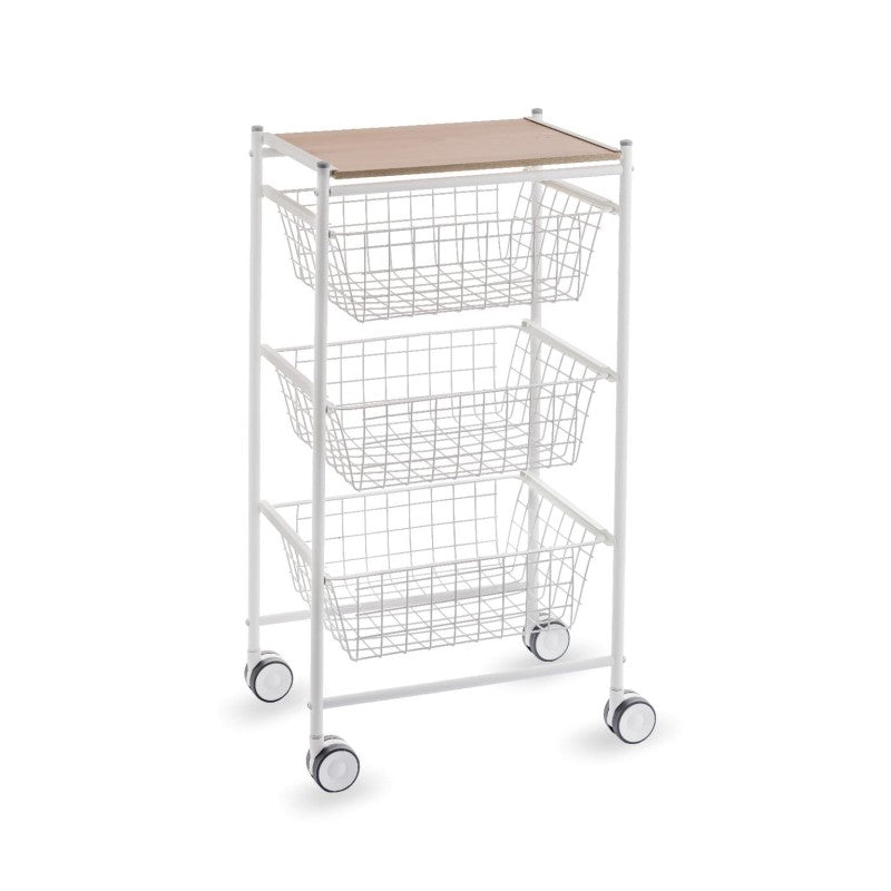 Desserte de cuisine axo, 3 grands paniers coulissants, blanc-hêtre Don Hierro - Mathon - 3