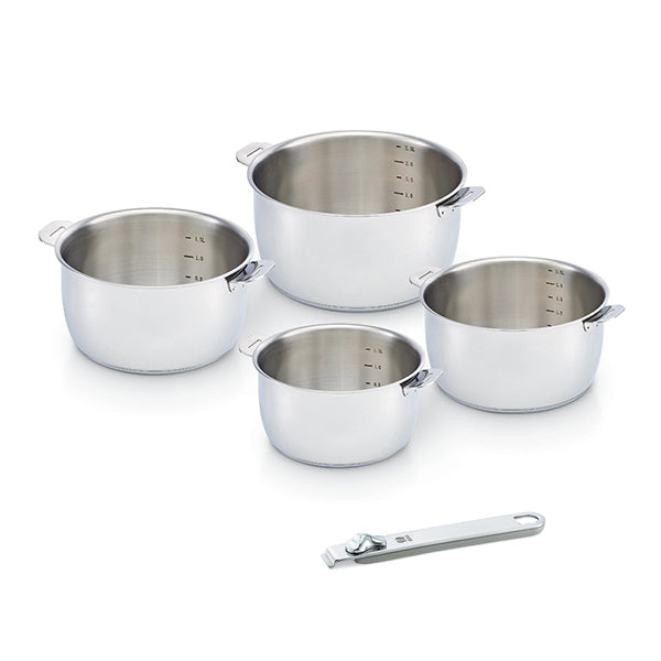 Set 4 casseroles inox Select 14, 16, 18 et 20 cm avec poignée amovible grise Beka - Mathon - 1
