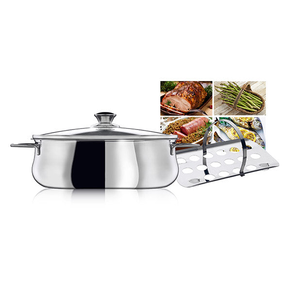 Faitout ovale Superchef 30 cm avec couvercle en verre et grille  Inoxriv - Mathon - 2