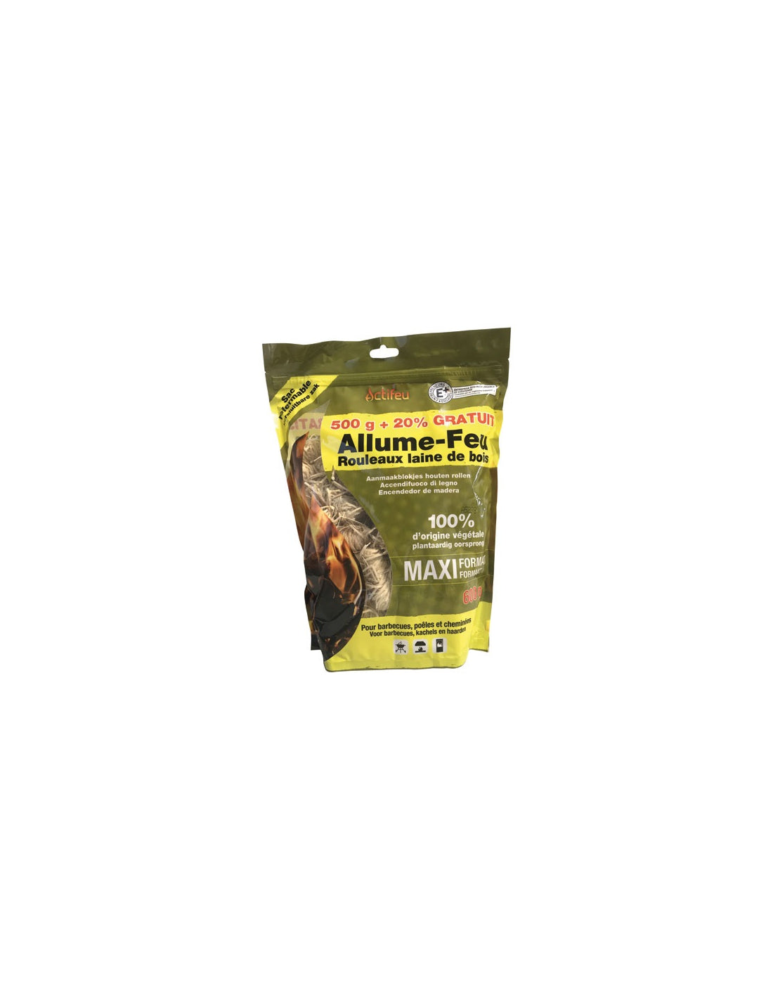 Allume-feux Laine De Bois écologique 500 G + 20 % Gratuit Générique - Mathon