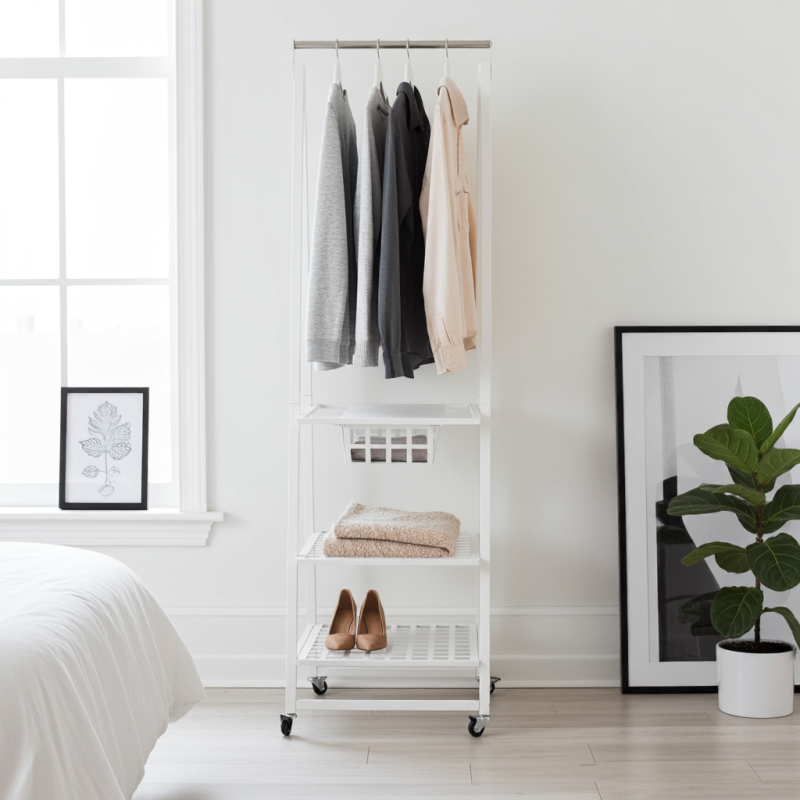 Portant à vêtements sur roulettes en métal, blanc, urban Don Hierro - Mathon - 2