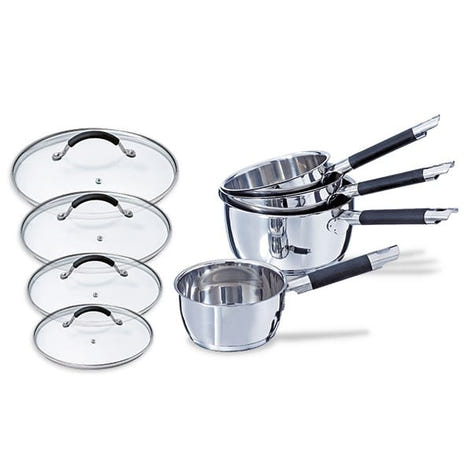 Lot 4 casseroles inox Rapid Cook 14, 16, 18 et 20 cm et 4 couvercles en verre Mathon - Mathon - 1