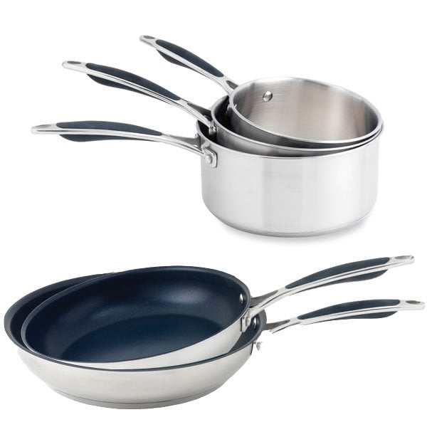 Lot 3 casseroles 16, 18 et 20 cm et 2 poêles 24 et 28 cm Excell