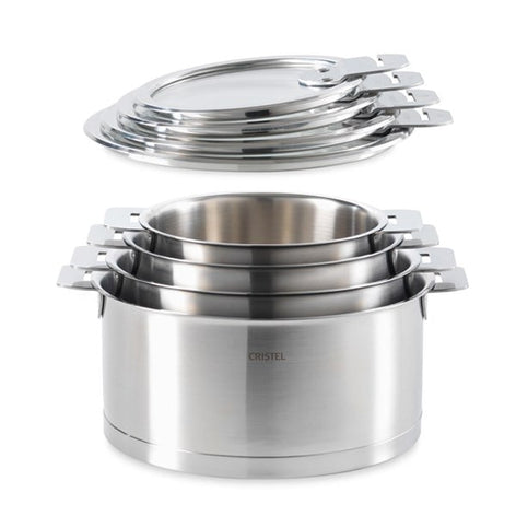 Lot 4 casseroles inox Strate sans manche 14, 16, 18 et 20 cm et 4 couvercles Cristel - Mathon - 1