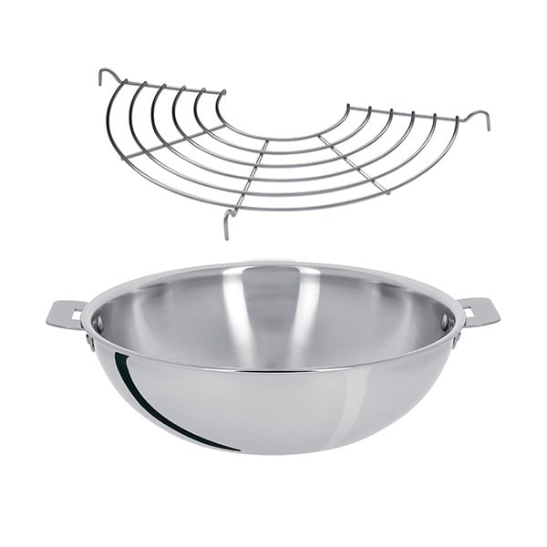 Lot wok tout inox sans manche et grille Casteline 28 cm Cristel - Mathon - 1