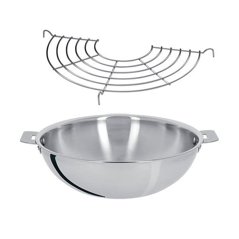 Lot wok tout inox sans manche et grille Casteline 28 cm Cristel - Mathon - 1