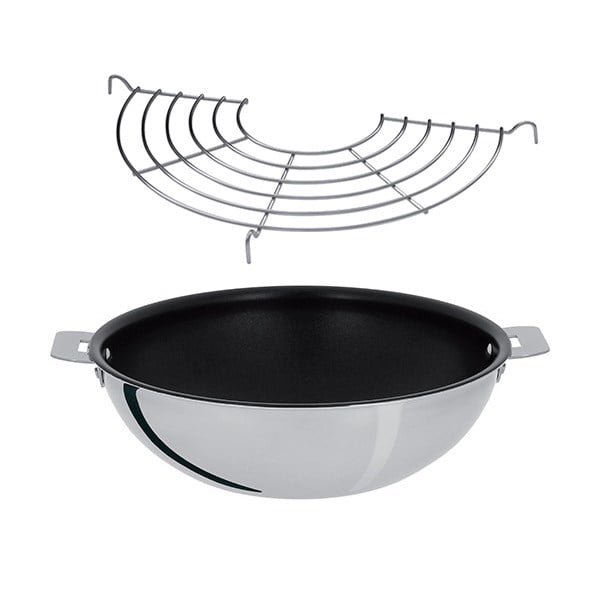 Lot wok inox antiadhérent sans manche et grille Casteline 28 cm Cristel - Mathon - 1