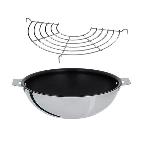 Lot wok inox antiadhérent sans manche et grille Casteline 28 cm Cristel - Mathon - 1