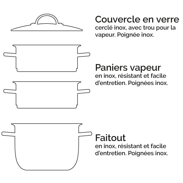 Lot cuiseur vapeur inox 26 cm 2 paniers Mathon - Mathon - 3