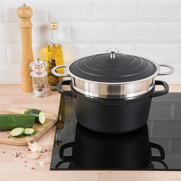 Lot cocotte légère ronde fonte aluminium 24 cm 4,5 L et panier vapeur multidiamètre Mathon - Mathon - 4