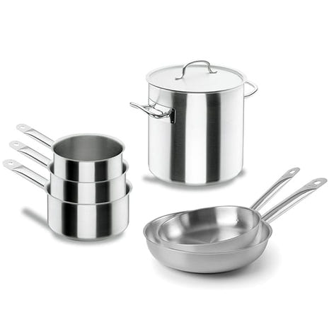 Batterie de cuisine tout inox : 3 casseroles, 2 poêles et 1 marmite Chef Classic Lacor - Mathon - 1