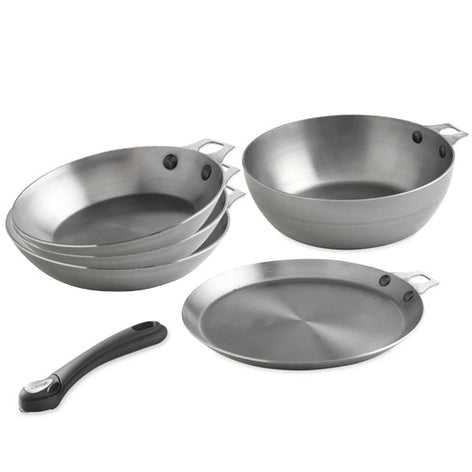Batterie de cuisine 5 pièces acier Minéral B et manche amovible De Buyer - Mathon - 1