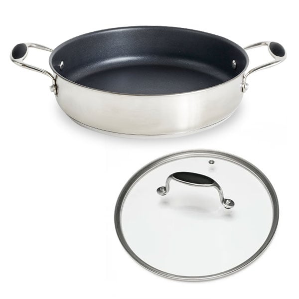 Lot sauteuse inox antiadhérente avec anses Excell’Inox 28 cm et couvercle en verre Mathon - Mathon - 1