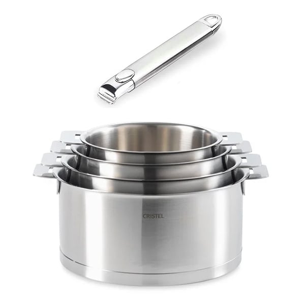 Lot 4 casseroles inox Strate 14, 16, 18 et 20 cm et manche amovible Cristel - Mathon - 1