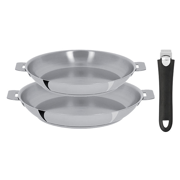 Lot 2 poêles tout inox Mutine 24 et 28 cm et manche amovible Cristel - Mathon - 1