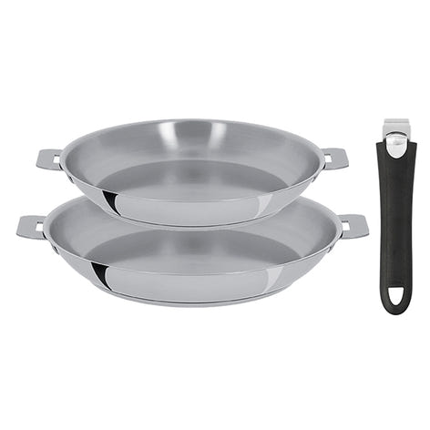 Lot 2 poêles tout inox Mutine 24 et 28 cm et manche amovible Cristel - Mathon - 1