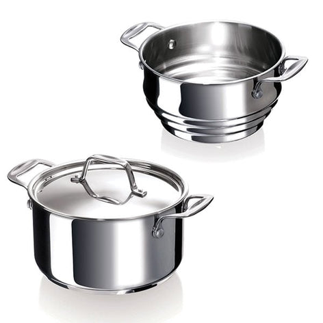 Lot faitout inox Chef 16 cm avec couvercle et multi passoire vapeur Beka - Mathon