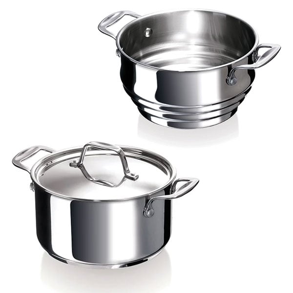 Lot faitout inox Chef 18 cm avec couvercle et multi passoire vapeur Beka - Mathon