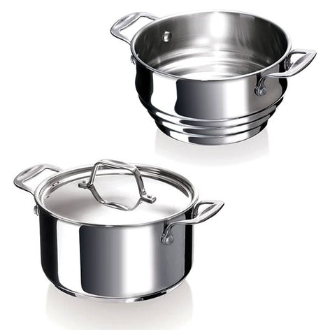 Lot faitout inox Chef 18 cm avec couvercle et multi passoire vapeur Beka - Mathon