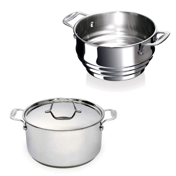 Lot faitout inox Chef 20 cm avec couvercle et multi passoire vapeur Beka - Mathon