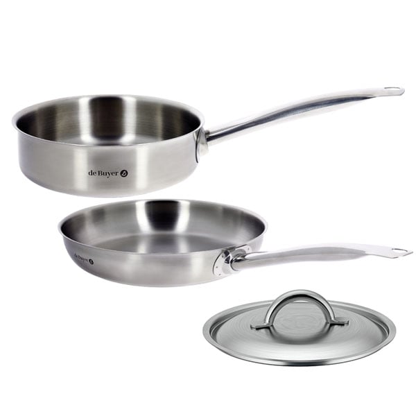 Lot poêle et sauteuse tout inox Prim’Appety 28 cm et couvercle De Buyer - Mathon