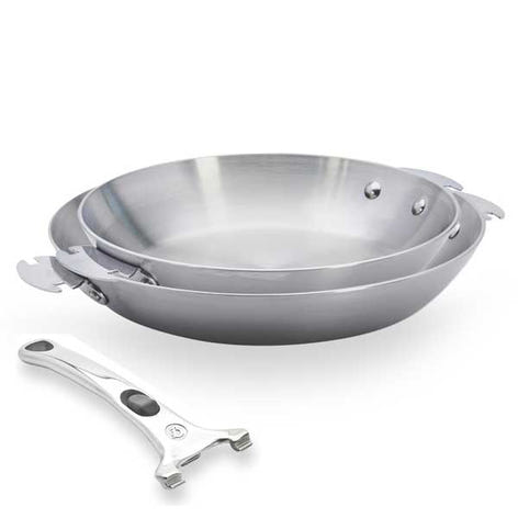 Lot 2 poêles tout inox Alchimy Loqy 24 et 28 cm et manche amovible De Buyer - Mathon