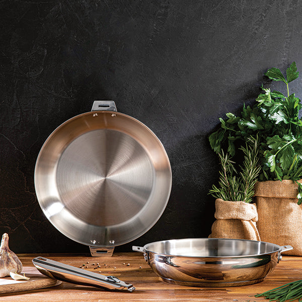 Lot 2 poêles tout inox Clips’Inox 24 et 28 cm et manche amovible Mathon - Mathon - 2