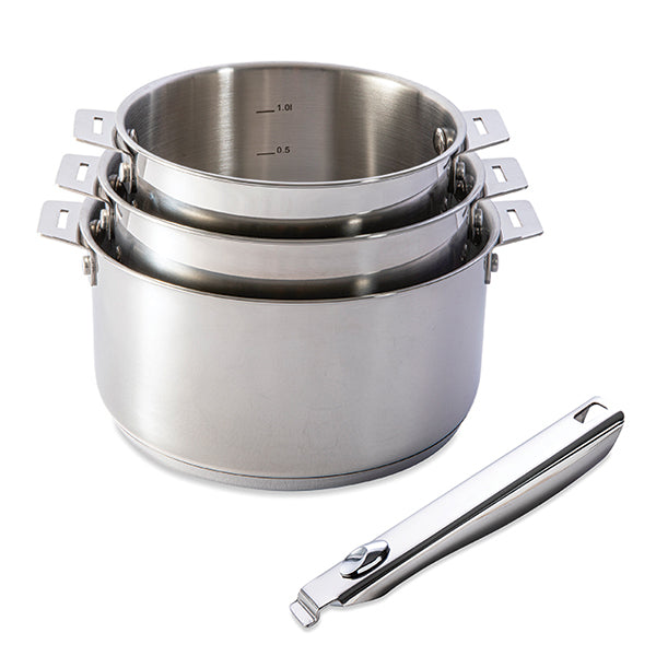 Lot 3 casseroles tout inox Clips’Inox 16, 18 et 20 cm et manche amovible Mathon - Mathon - 1