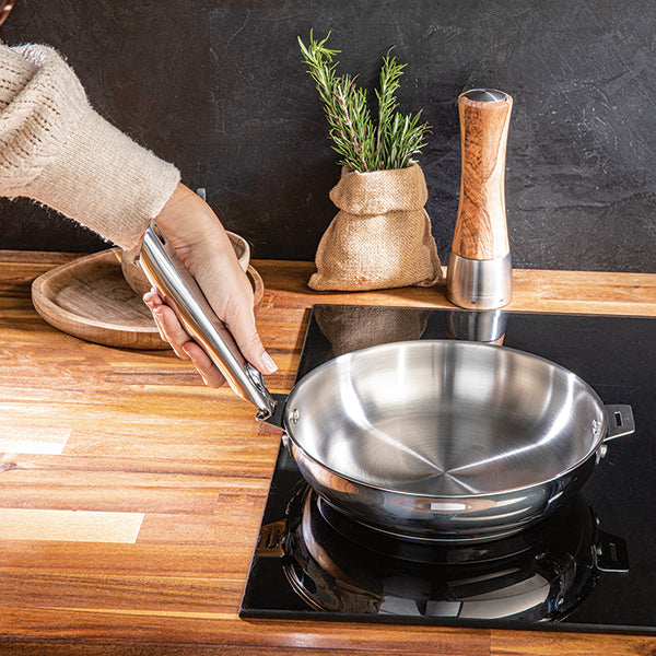 Lot 3 casseroles et 2 poêles tout inox Clips’Inox et 2 manches amovibles Mathon - Mathon - 3