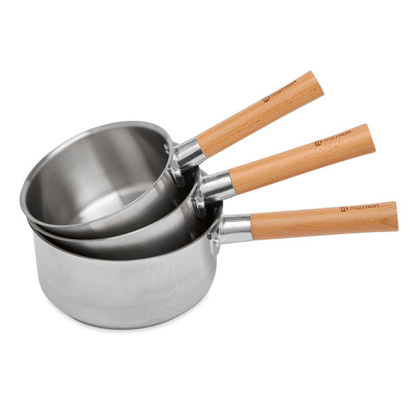 Lot de 3 casseroles tout inox manche bois Natural’Inox 16, 18 et 20 cm Mathon - Mathon - 1