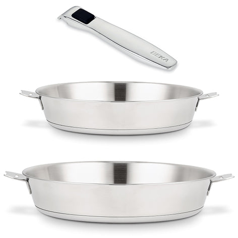 Lot 2 poêles tout inox Evolution 24 et 28 cm et manche amovible Beka - Mathon - 1