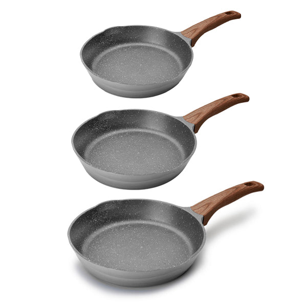 Lot 3 poêles Stilo avec poignée imitation bois 20, 24 et 28 cm  Lacor - Mathon