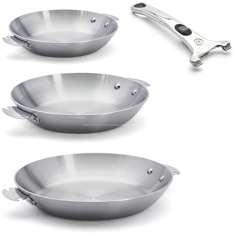 Lot 3 poêles tout inox Alchimy Loqy 20, 24 et 28 cm et manche amovible De Buyer - Mathon - 1