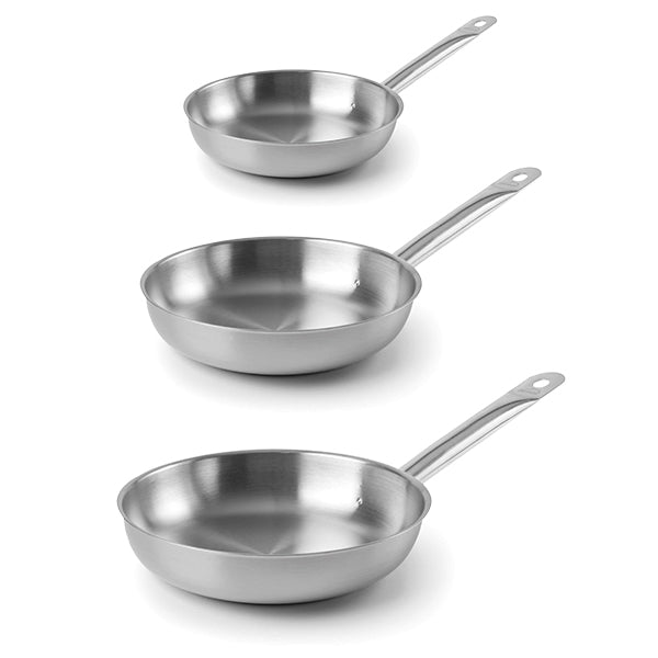 Lot 3 poêles tout inox Chef 20, 24 et 28 cm  Lacor - Mathon