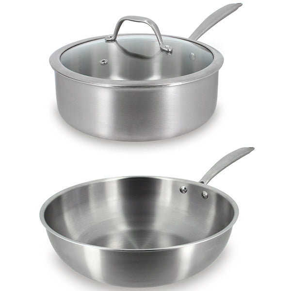 Lot wok 28 cm et sauteuse 24 cm tout inox Triply Menastyl - Mathon - 1