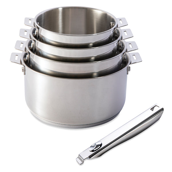Lot 4 casseroles tout inox Clips’Inox 14, 16, 18 et 20 cm et manche amovible Mathon - Mathon - 1