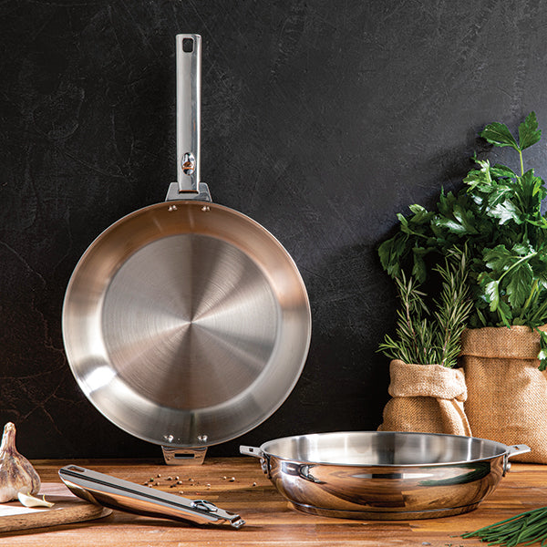 Lot 4 poêles tout inox Clips’Inox 20, 24, 28 et 32 cm avec manche et anse amovibles Mathon - Mathon - 2