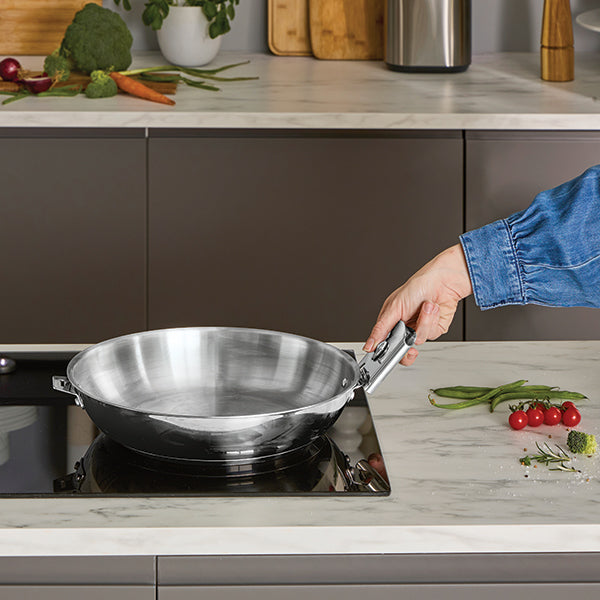 Lot 4 poêles tout inox Clips’Inox 20, 24, 28 et 32 cm avec manche et anse amovibles Mathon - Mathon - 4